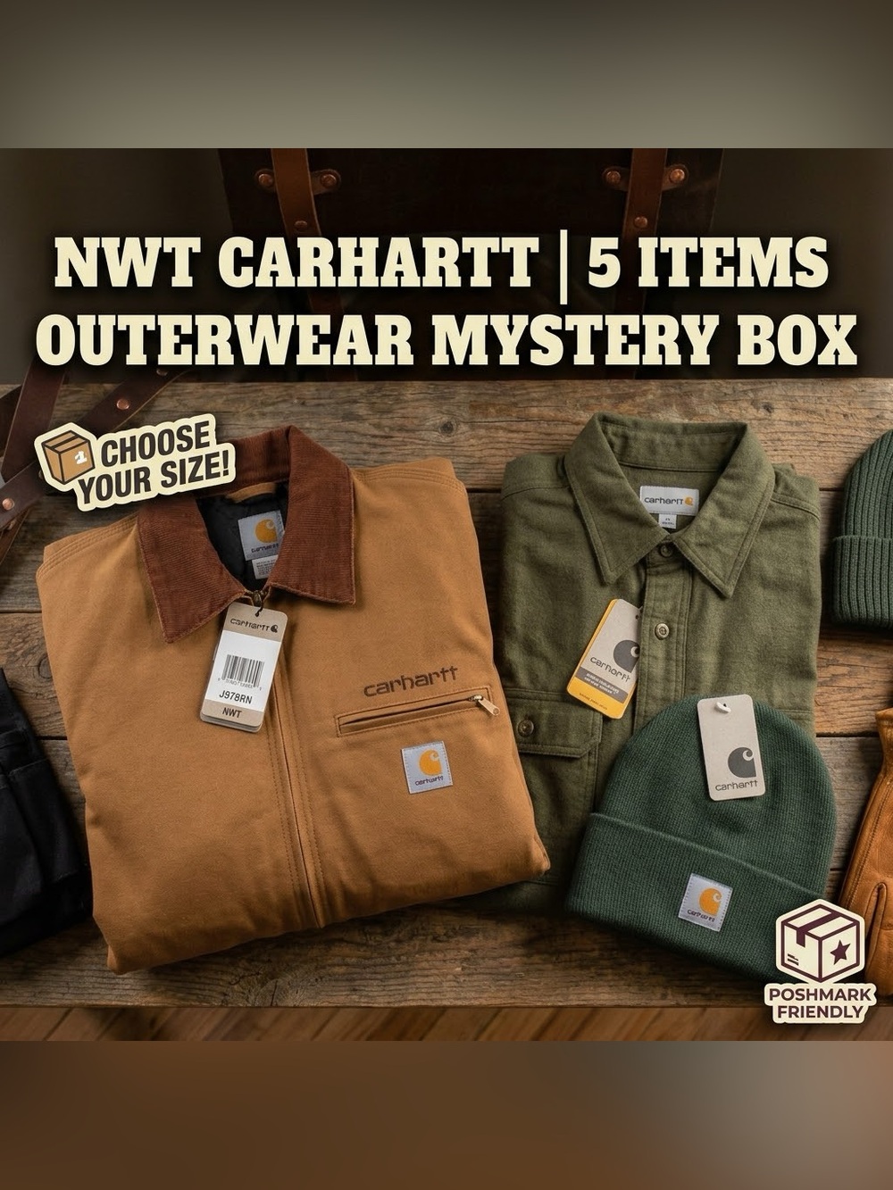 Deluxe NWT Carhartt Outerwear Mystery Box: 1 Outerwear + 1 Top + 3 Accessories